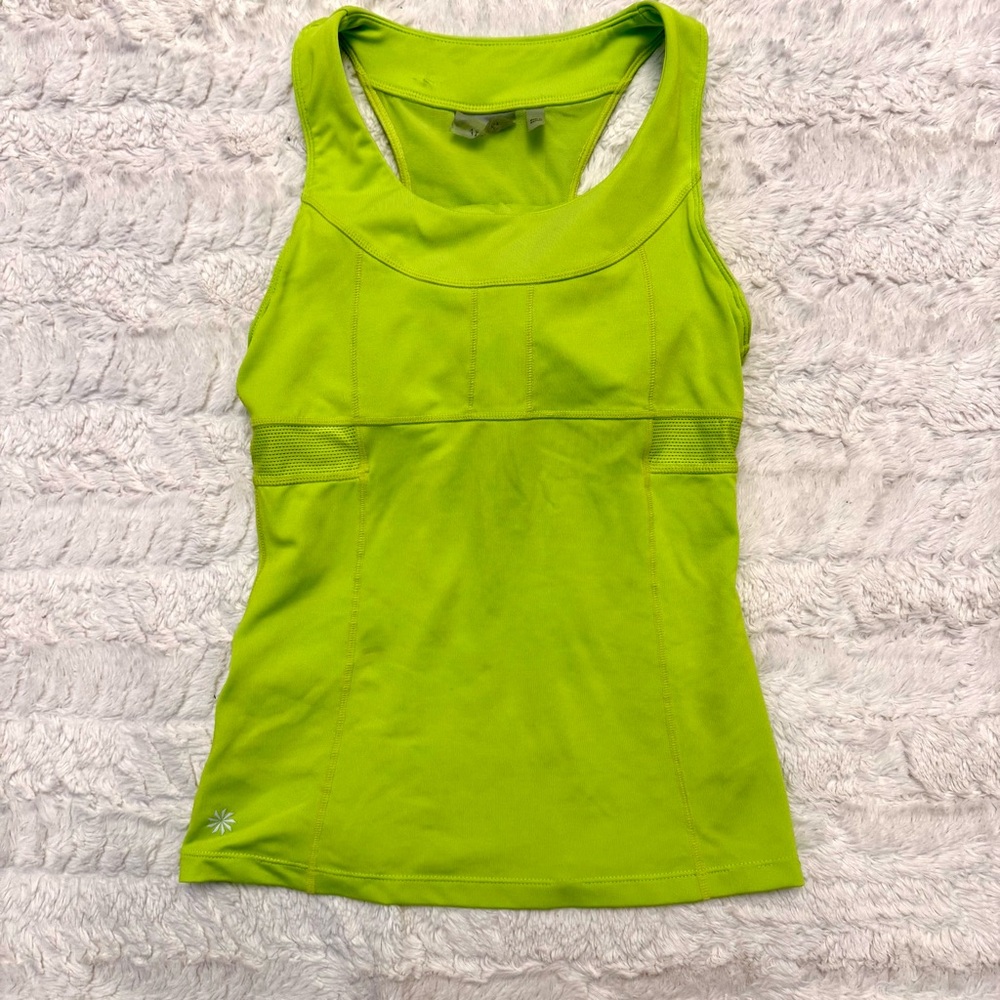 Athleta Switchback Neon Green Tank Top | XS | Built-In Bra | Workout Activewear